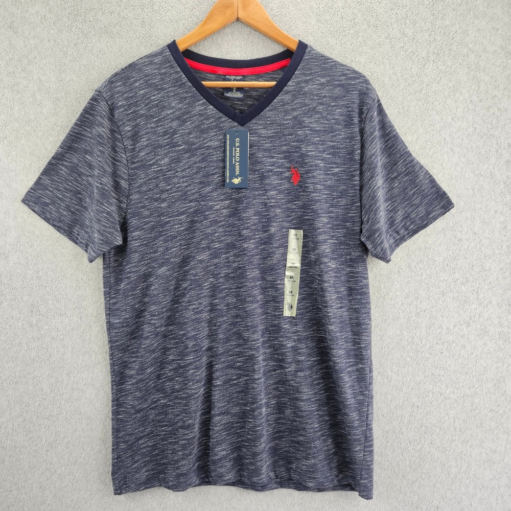 U.S. POLO ASSN. V-Neck T-Shirt Mens M Navy Space Dye Casual Short Sleeve Tee